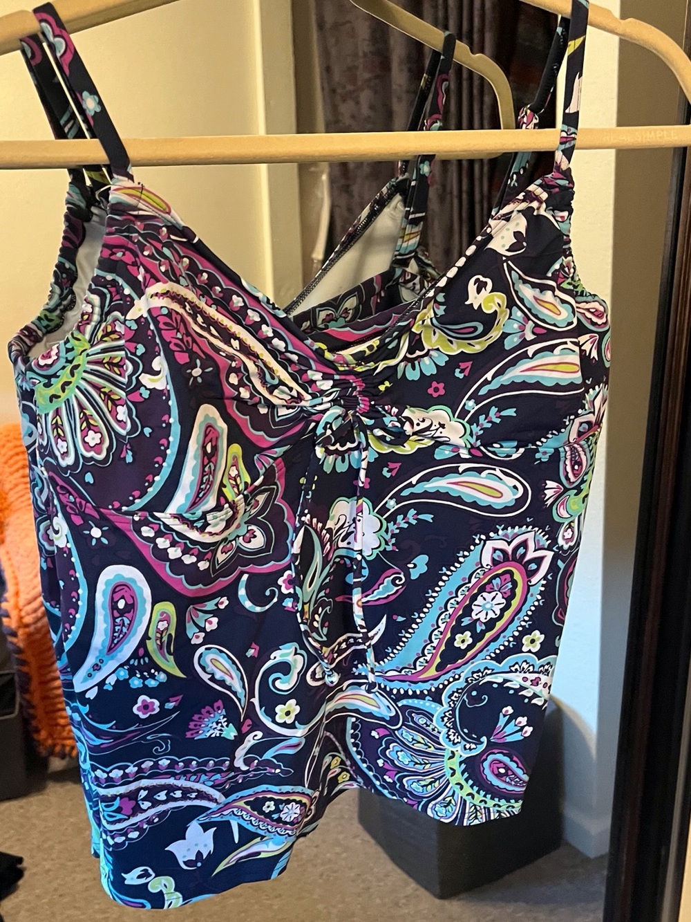 Lands' End Navy Paisley Tankini with Pink & Aqua Accents